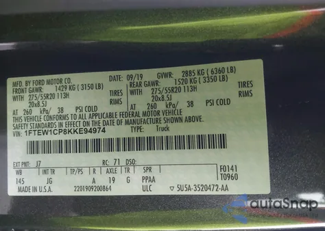 2019 Ford F-150 Xl from USA, damaged, VIN 1FTEW1CP8KKE94974